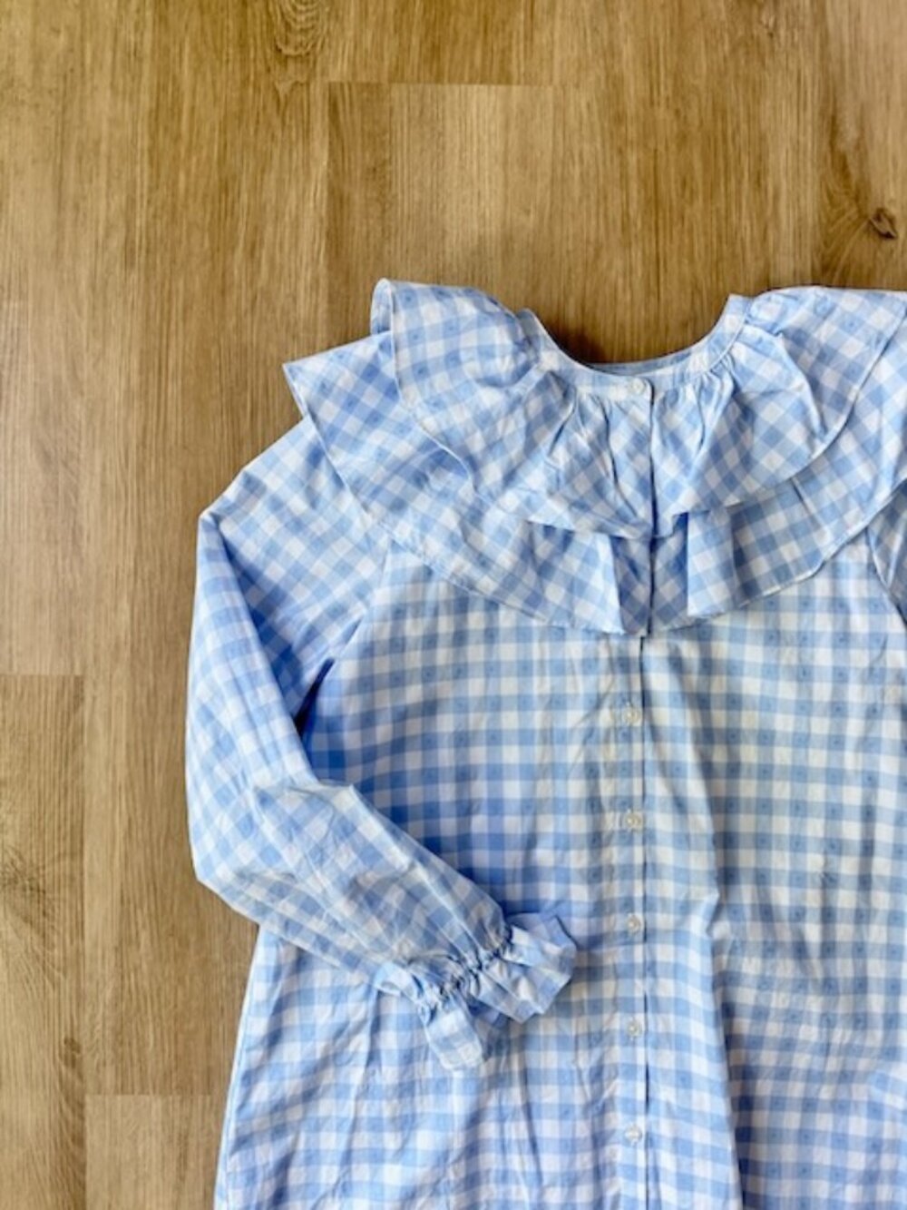 Hill House Colette Gingham Dress XS Blue Ruffle - Picture 4 of 10